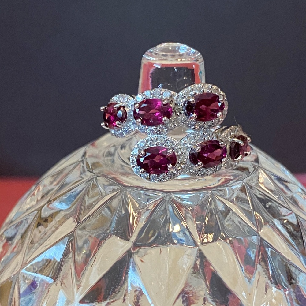 NWOT RASPBERRY RHODOLITE W ZIRCON STERLING RING